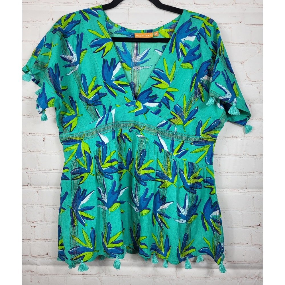 Oliphant Tropicana V-neck Tassel Top in Aqua Medium (8-10)